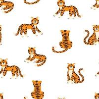 tigres lindos vector de patrones sin fisuras. espectáculo de animales de circo. textura de moda. diseño para tela, papel tapiz, papel de regalo, tarjeta de invitación, papel de álbum de recortes.