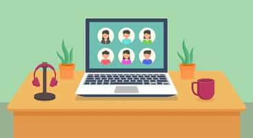 Video conference flat icon - vector illustration . video call, teleconference, meeting, learning, team, teamwork, remote working, work from home, flat icons .