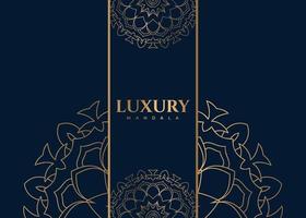 Golden mandala background. Luxurious golden mandala gift card vector. Luxurious decoration. Mandala pattern with shiny gold color. Mandala ornament on a dark blue background, golden pattern. vector