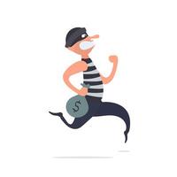 The robber runs away with a bag of money. The criminal is running with money. Cartoon style illustration. Good for security, robbery and fraud. Isolated. Vector. vector