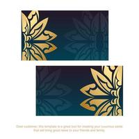 Business card with gradient blue color with luxurious gold ornaments for your personality. vector
