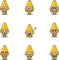 cartoon character vector illustration mascot costume set triangular cheese food expression bundle