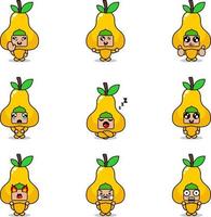 vector illustration of cartoon character mascot costume set of pear fruit expression bundle