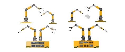 Set of robotic hands. A mechanical robot with a tentacle. Modern industrial technology. Appliances for manufacturing enterprises. Isolated. Vector. vector