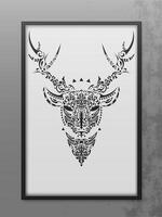 Poster Deer Polynesian style. Ornament deer in Polynesian style. The picture hangs on a concrete wall. Isolated. Vector. vector