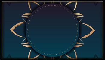 Template Congratulatory Flyer with gradient blue color with mandala gold pattern prepared for typography. vector