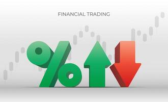 Financial trading banner. Percentage with up and down arrows isolated on white background. High quality 3D rendering. Vector illustration.