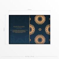 Dark blue postcard template with abstract ornament. Elegant and classic elements are great for decorating. Vector illustration.