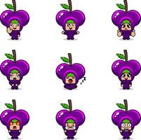 vector illustration of cartoon character mascot costume set of grape fruit expression bundle