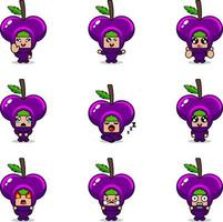 vector illustration of cartoon character mascot costume set of grape fruit expression bundle