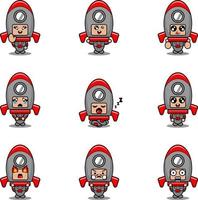 vector illustration of cartoon character mascot costume set of spaceship expression bundle