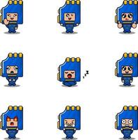 cartoon character mascot costume vector illustration set memory card storage expression bundle