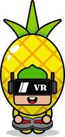 personaje de dibujos animados de vector de traje de mascota de fruta de piña jugando juego de realidad virtual