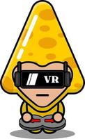 personaje de dibujos animados de vector lindo triángulo queso comida disfraz de mascota jugando juego de realidad virtual