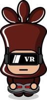 vector cartoon character cute chocolate candy mascot costume playing virtual reality game