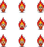 vector illustration of cartoon character mascot costume set bundle expression fire element