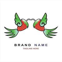 Alas de logotipo de fruta de fresa con diseños vectoriales para marca o empresa y otros vector
