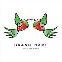 wings strawberry fruit logo with  designs vector for brand or company and other