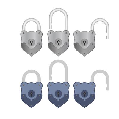 Old padlock in flat style. Antique padlock is isolated on a white background. .