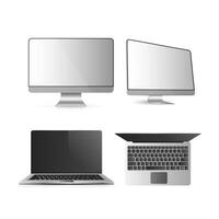 A set of computers. Desktop PC Open laptop. Isolated on a white background. Realistic Vector. vector