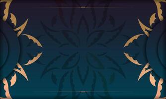 Background with gradient blue color with mandala gold ornament for design under the text vector