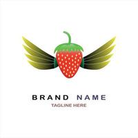 wings strawberry fruit logo with  designs vector for brand or company and other