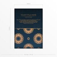 Dark blue invitation card template with Indian ornament. Elegant and classic elements ready for print and typography. Vector illustration.