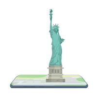 Map in the smartphone. Statue of Liberty on the map. . vector