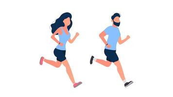 Set of running people. The guy and the girl are running. Isolated. . vector
