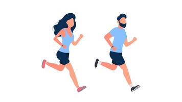 Set of running people. The guy and the girl are running. Isolated. Vector. vector