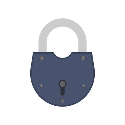 Old padlock in flat style. Antique padlock is isolated on a white background. .