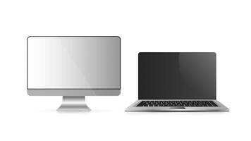 Monitor for computer. Modern open laptop. Set of computer equipment isolated on a white background. Realistic vector. vector