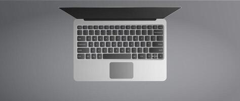 Modern laptop top view. Open laptop on a gray background. Realistic illustration. vector