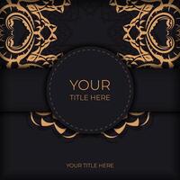 Black luxury invitation card design with vintage Indian ornament. Can be used as background and wallpaper. Elegant and classic vector elements ready for print and typography.