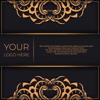 Black luxury postcard design with gold vintage ornament. Can be used as background and wallpaper. Elegant and classic vector elements ready for print and typography.