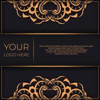 Black luxury postcard design with gold vintage ornament. Can be used as background and wallpaper. Elegant and classic vector elements ready for print and typography.