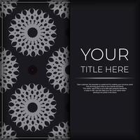 Dark invitation card design with abstract silvery ornament. Elegant and classic vector elements are great for decoration.