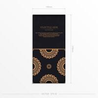 Dark black gold postcard template with white Indian mandala ornament. Elegant and classic elements ready for print and typography. vector
