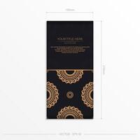 Plantilla de postal de oro negro oscuro con adorno de mandala indio blanco. elementos vectoriales elegantes y clásicos listos para imprimir y tipografía. vector