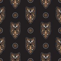 Owls seamless pattern in boho style. Good for garments, textiles, backgrounds and prints. Vector