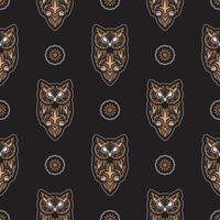 Owls seamless pattern in boho style. Good for garments, textiles, backgrounds and prints. Vector