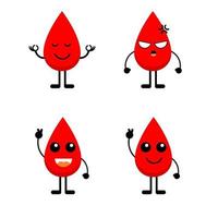 Blood drop mascot set. Blood drop cartoon set. vector