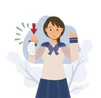 covid-19 concept.female japanese student is showing medical mask. please wear face mask before get in.Flat vector.