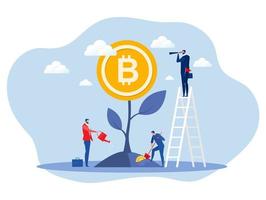 businessman watering money tree with growth bitcoins , the analyst finance future. Vector illustration