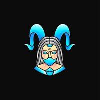 logotipo de la mujer del diablo, ilustración de una mujer con cuernos que lleva una máscara