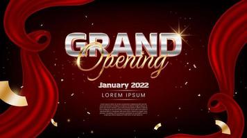 Realistic grand opening event design with red silk and golden confetti vector