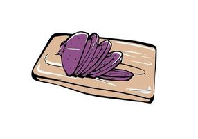 Sliced beets on a wooden Board on an isolated white background. vector