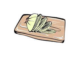 Sliced onions on a wooden Board on an isolated white background. vector