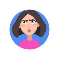 Female user profile. Avatar is a woman. A character for a screen saver with emotions. Vector illustration on a white isolated background.