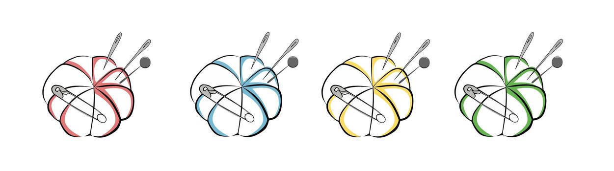 Pin cushion thin line icon. The needle icon is linear with different stroke widths. Simple vector symbol, white background.